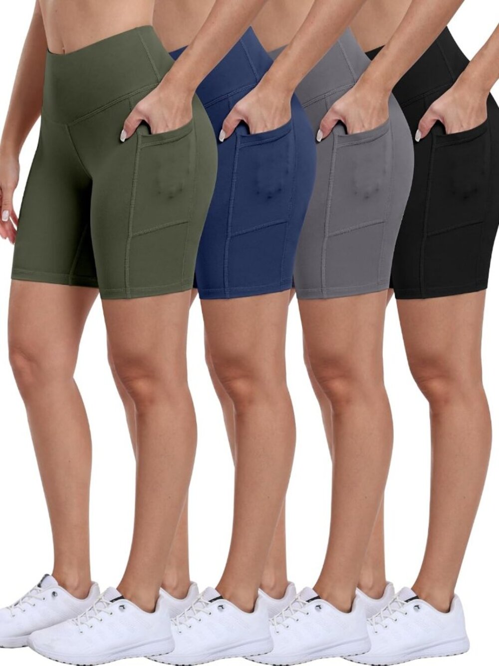 High Waisted Biker Shorts with Pockets - Tummy Control Spandex for Gym & Yoga